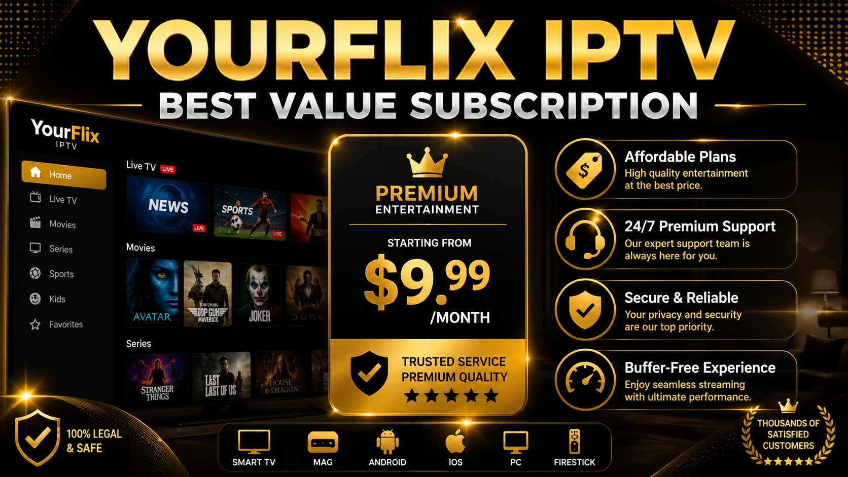 YourFlix IPTV premium streaming service on multiple devices